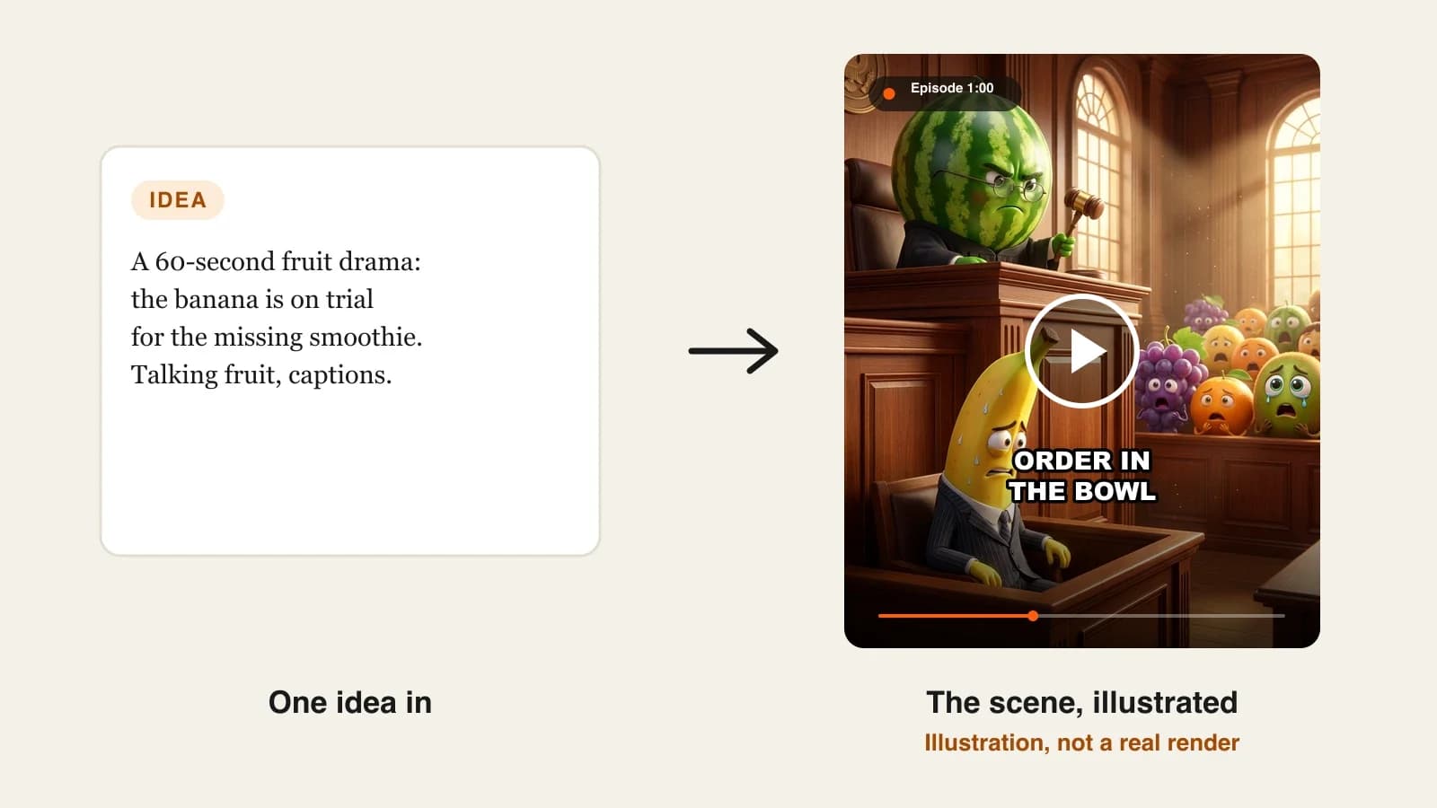 Best AI fruit video generators: a talking fruit courtroom drama with a watermelon judge and a nervous banana