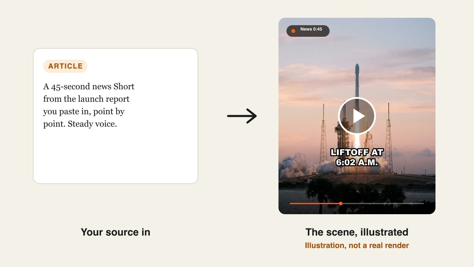 Best AI news video generators: a news Short of a rocket lifting off from a coastal launch pad at dawn