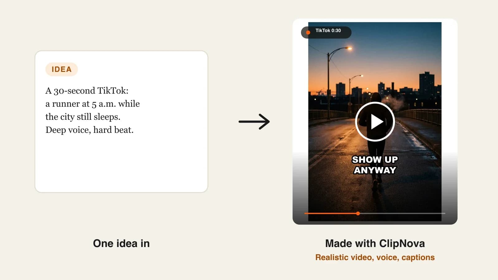 Ai tiktok video generator: a motivation TikTok of a lone runner crossing an empty bridge before sunrise