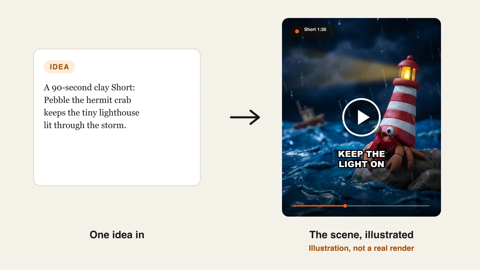 How to make 3D animated videos with AI: a claymation Short of a hermit crab keeping a tiny lighthouse lit in a storm