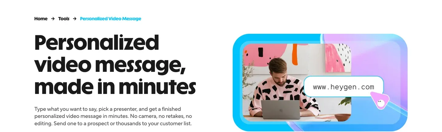 AI birthday message maker HeyGen: the personalized video message page with a presenter typing a message