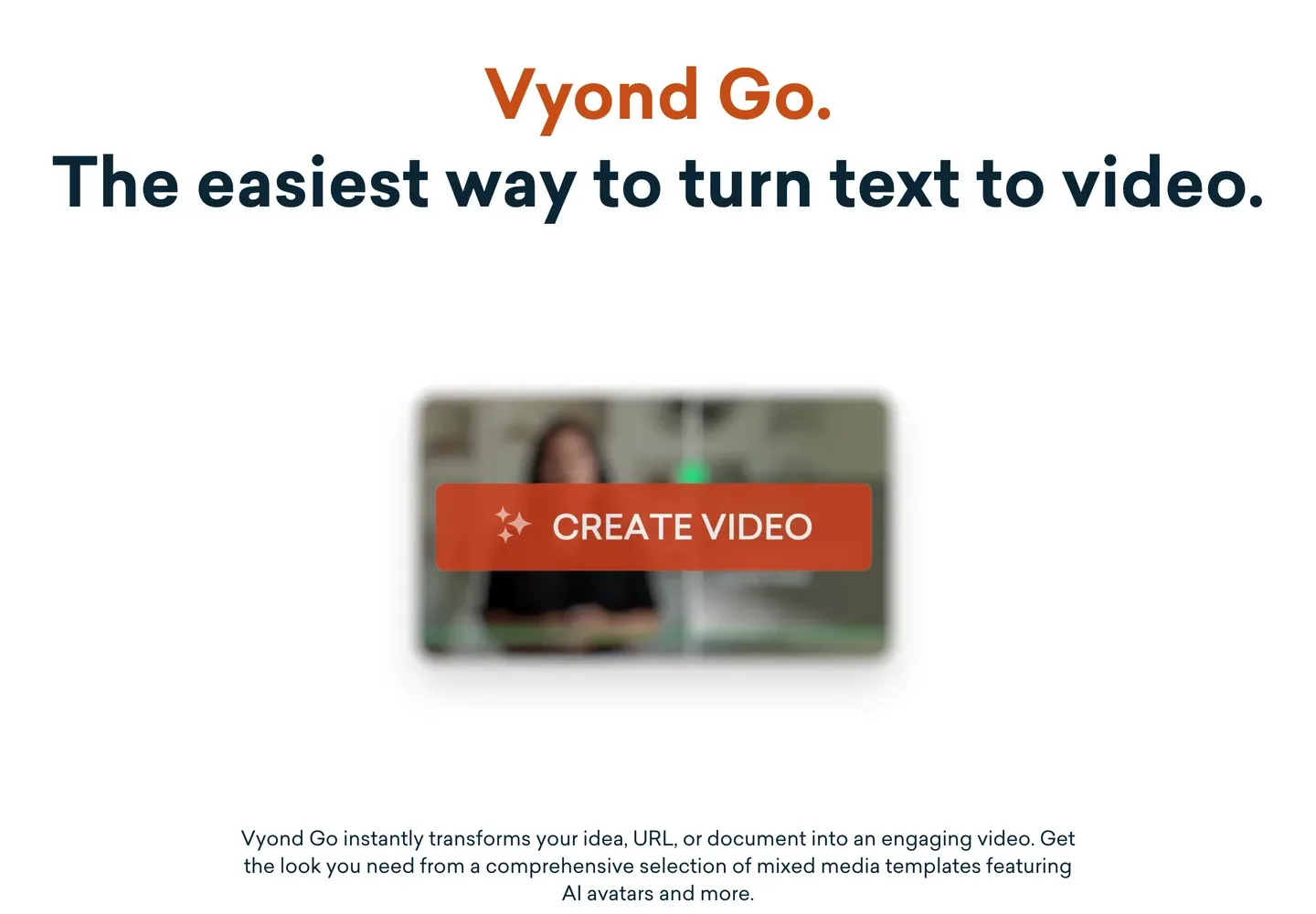 Animated lesson video maker Vyond: Vyond Go page, the text to video tool that turns an idea, URL or document into a video