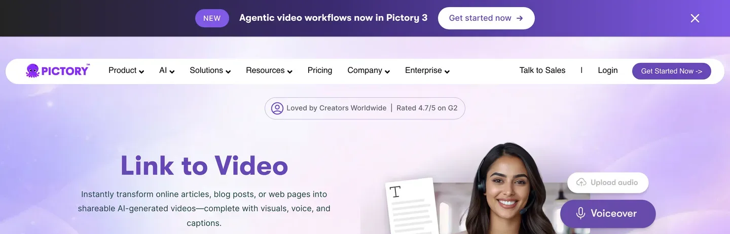 Article to news video Pictory: the Link to Video page that turns articles and web pages into videos