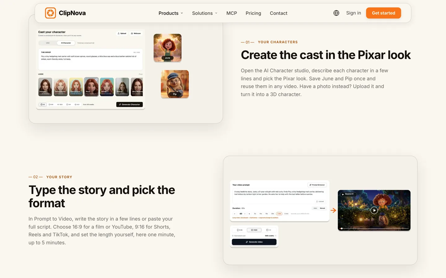 How to make Pixar-style videos with AI: ClipNova's step for creating a cast in the Pixar look in the AI Character studio
